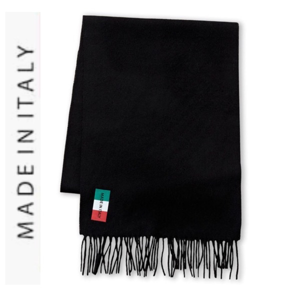 Accessories - NWT 100% Wool Fringe Black Scarf (Made in Italy)